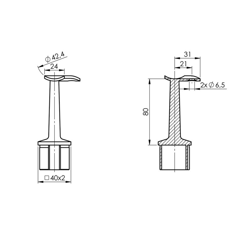 plan Support de lisse ronde à 90° pour poteau