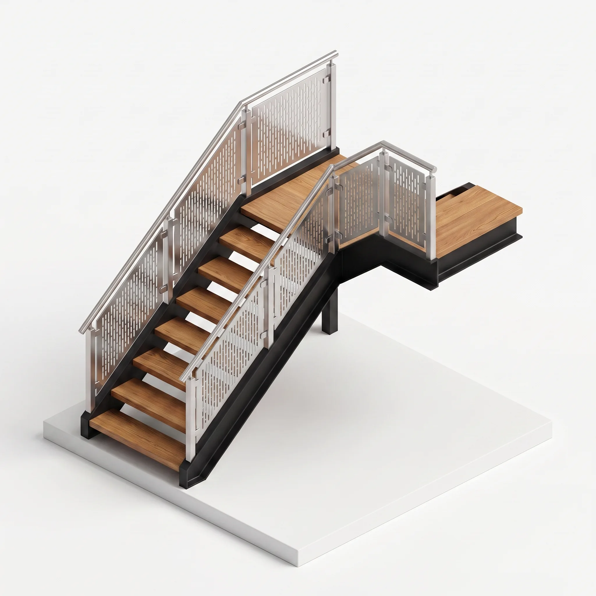 Garde-corps escalier tôle perforée inox — visualisation isométrique