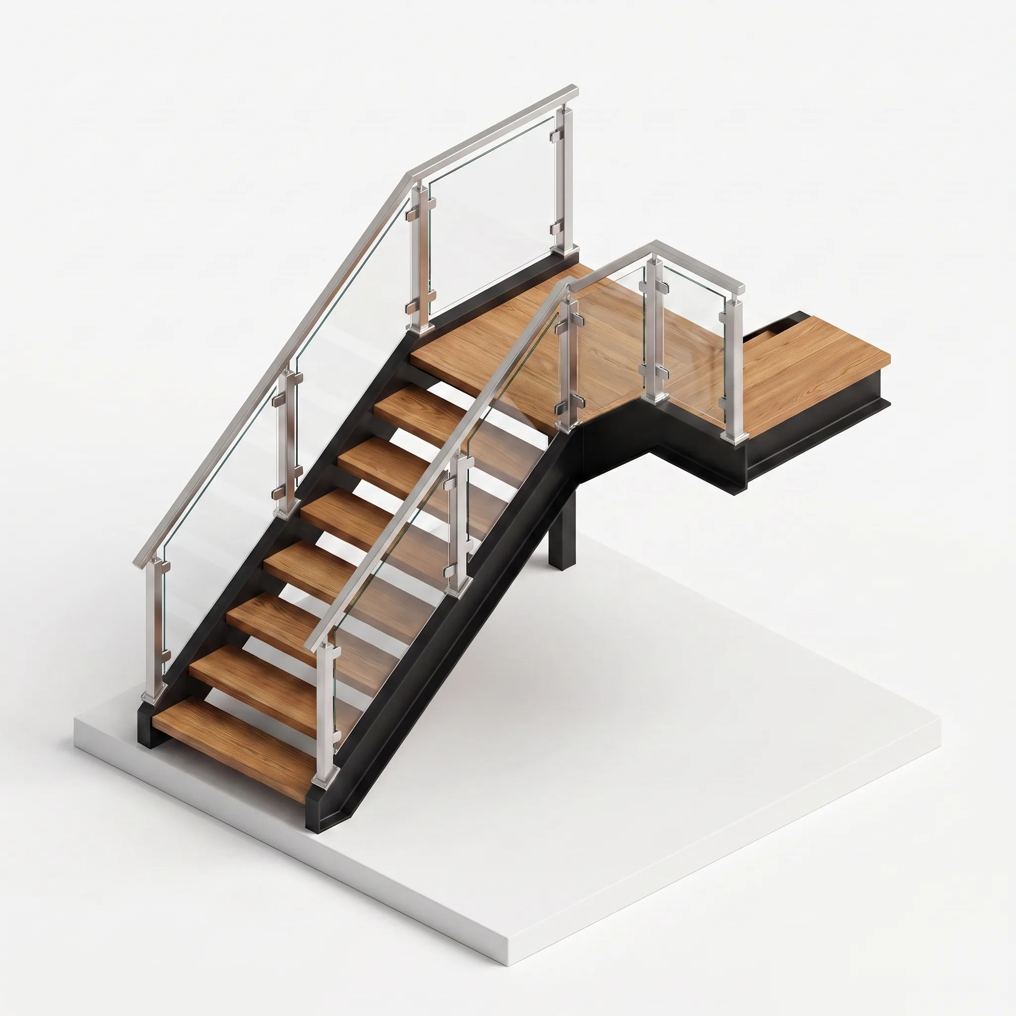 Garde-corps escalier verre feuilleté inox — visualisation isométrique