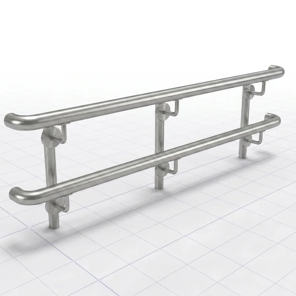 Main courante double hauteur PMR inox brossé — rendu produit