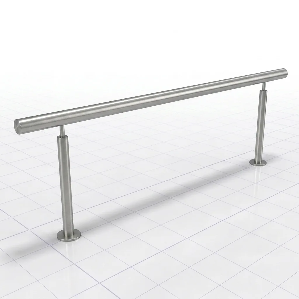 Main courante inox brossé sur poteaux avec platines — rendu produit