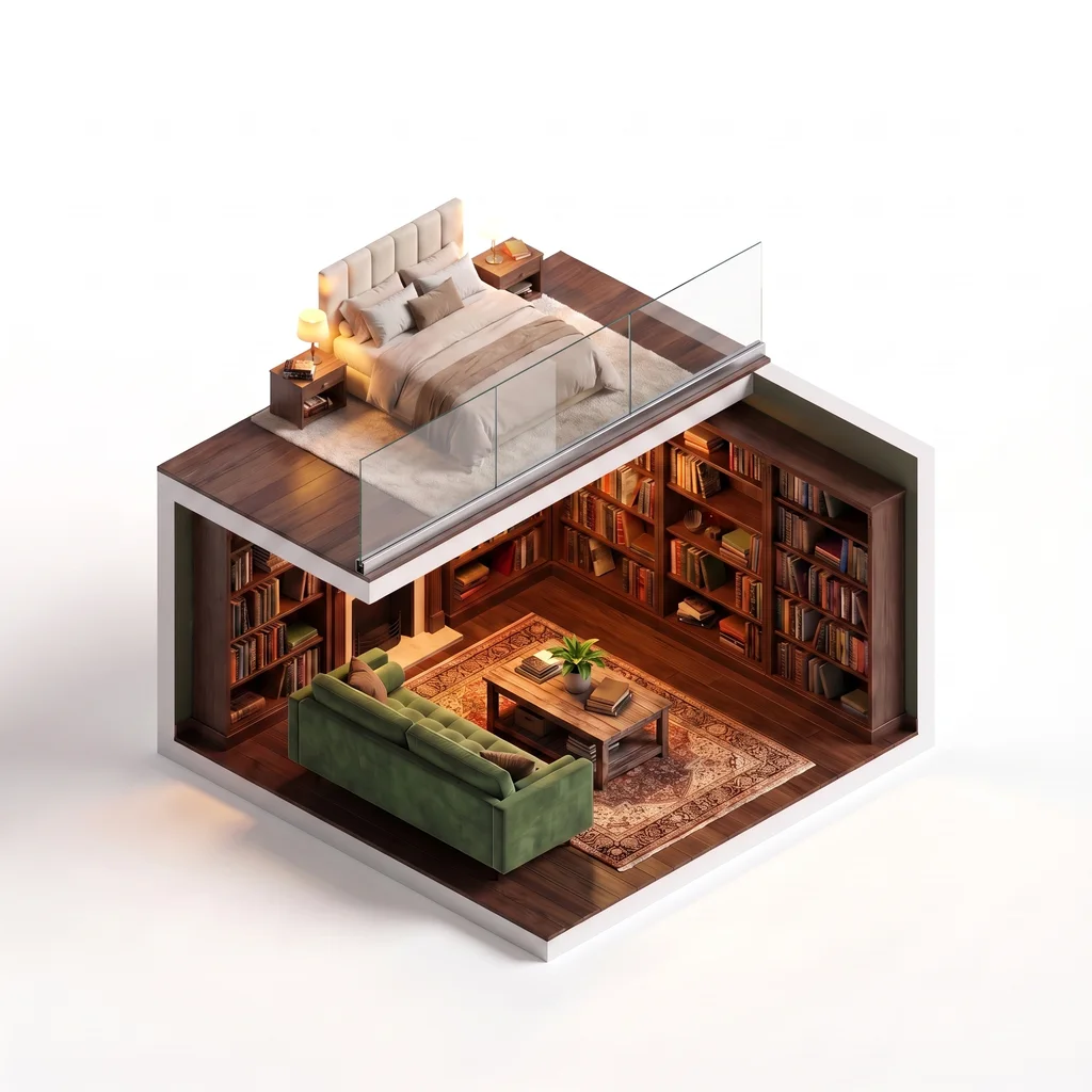 Garde-corps mezzanine verre feuilleté sur profilé inox — visualisation isométrique