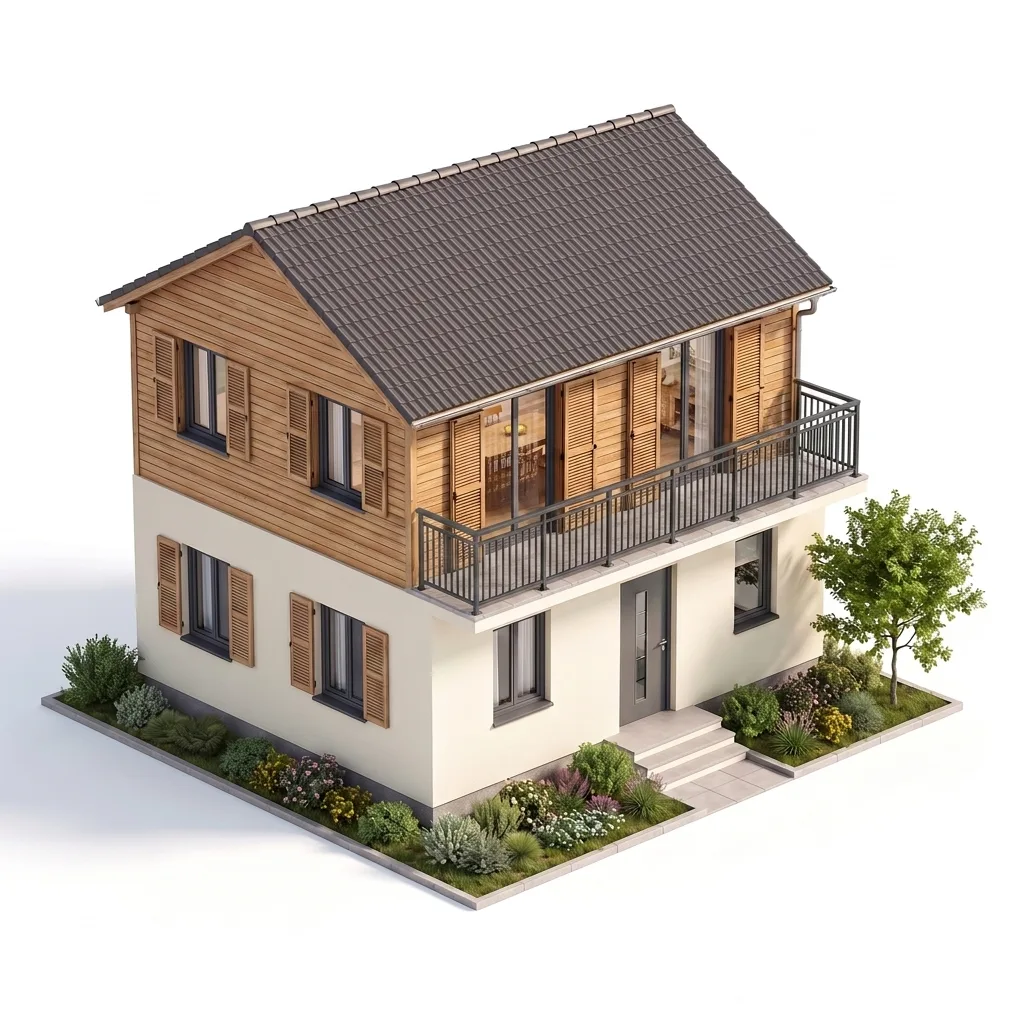 Garde-corps aluminium barreaudé toute hauteur anthracite sur balcon — visualisation isométrique