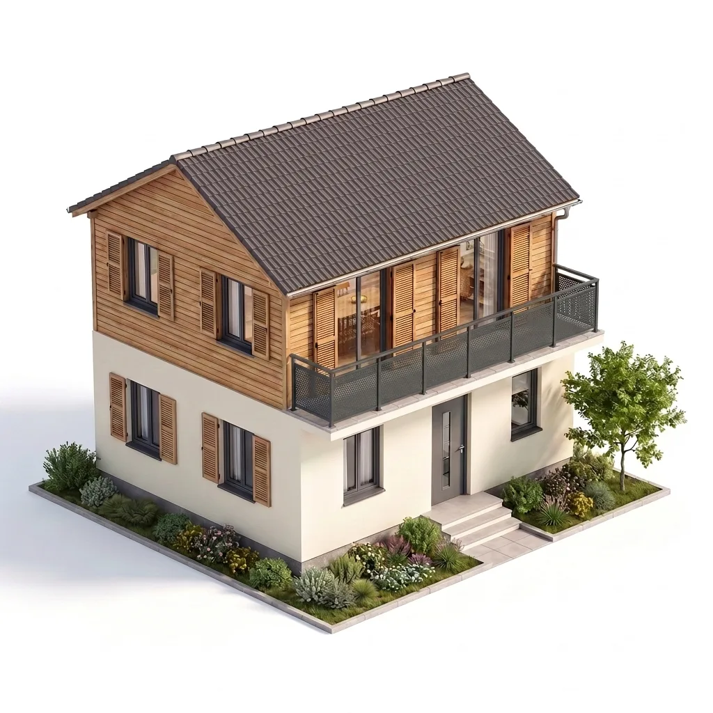 Garde-corps aluminium tôle décor perforée anthracite sur balcon — visualisation isométrique