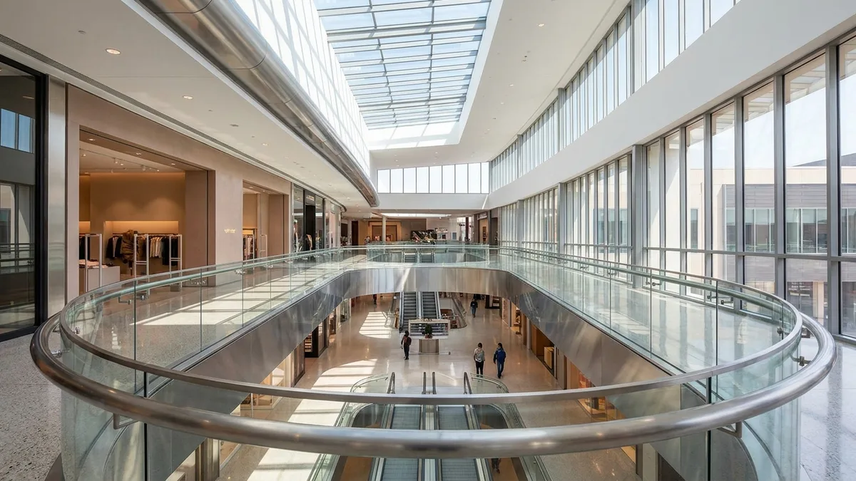 Mezzanine centre commercial avec garde-corps norme ERP