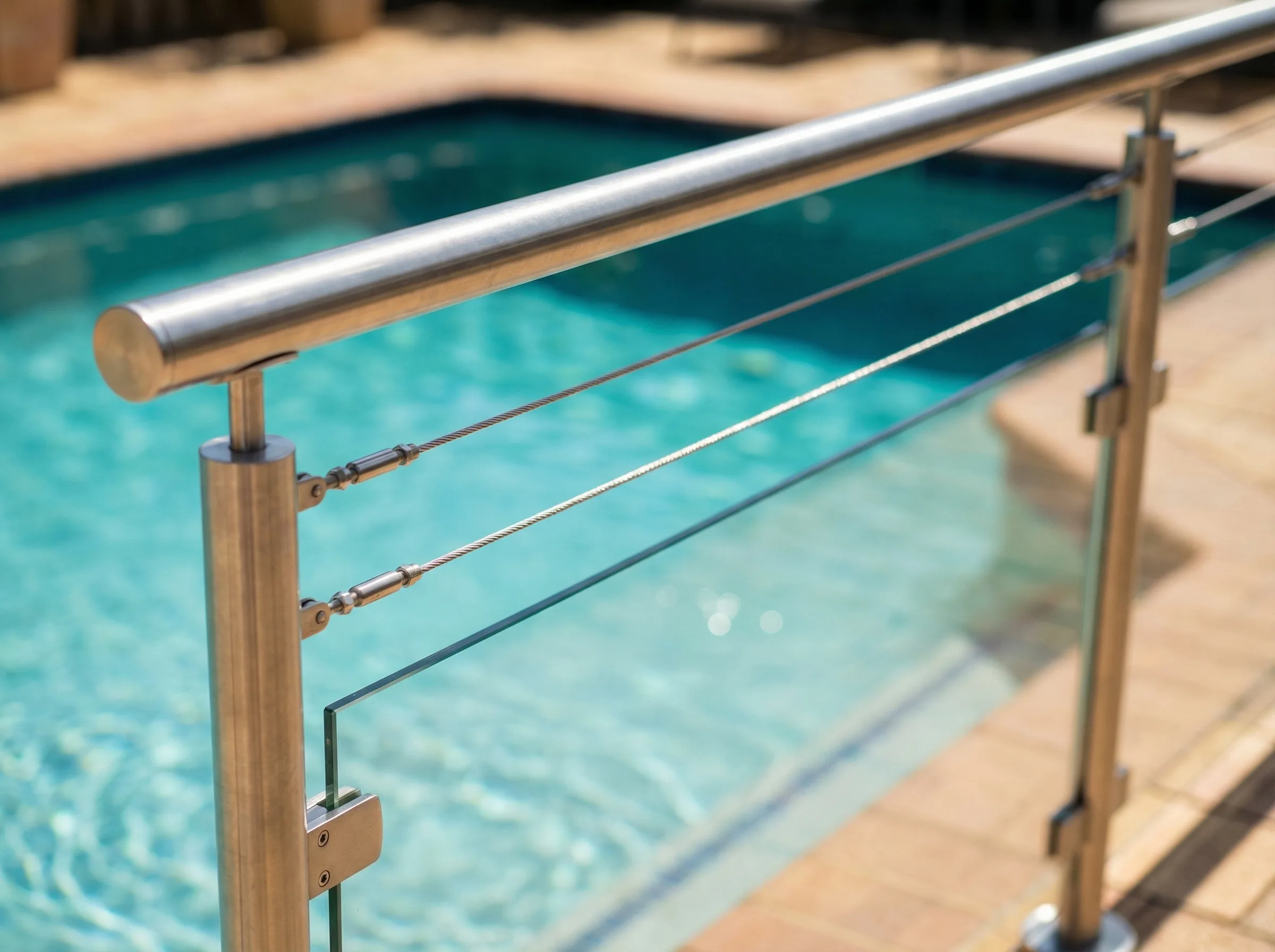 Barriere piscine inox 316L avec verre et cables