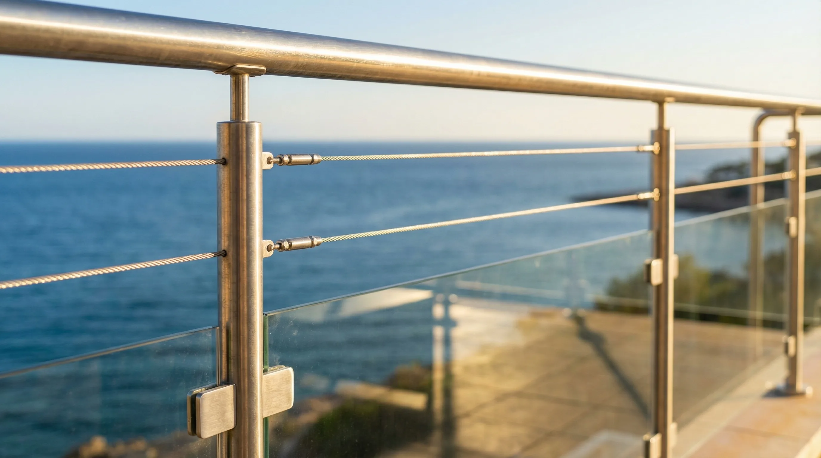 Garde-corps inox cables face a la mer atlantique