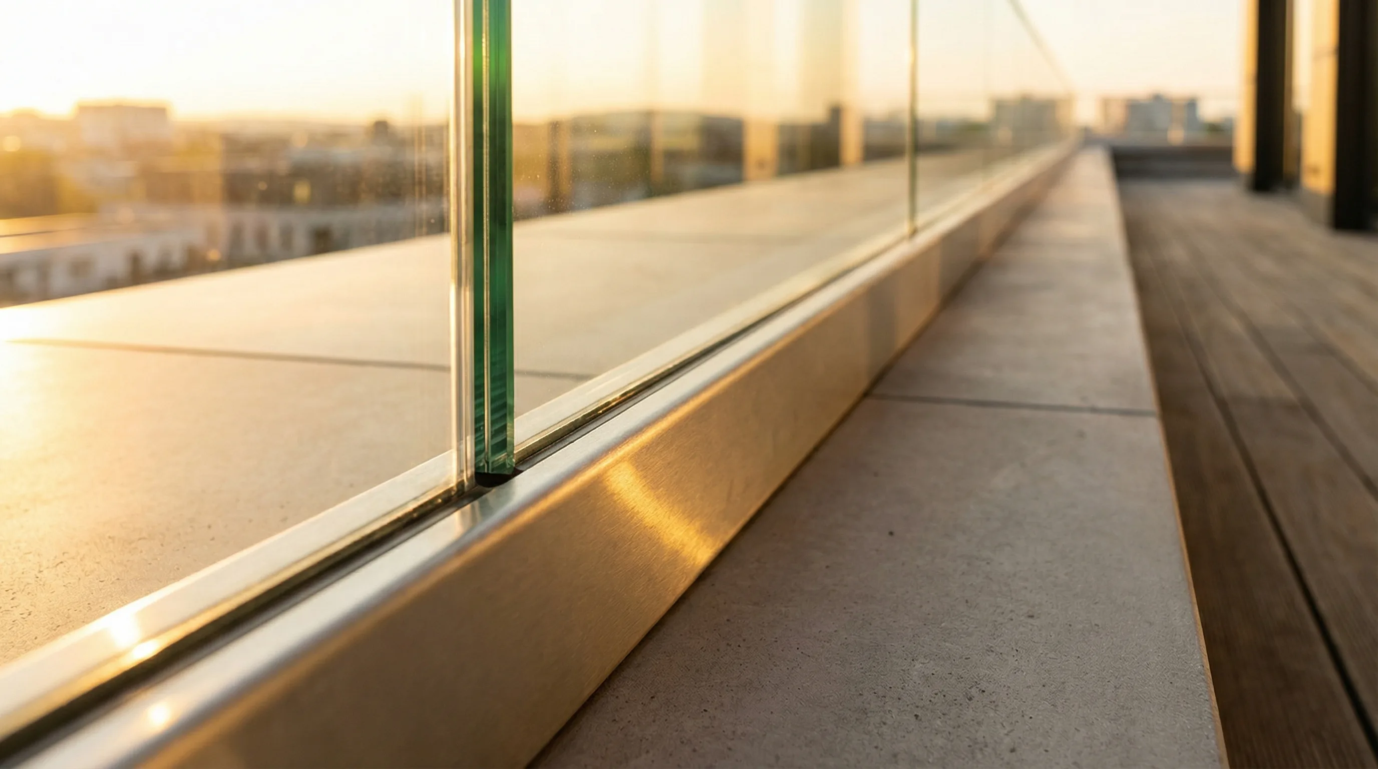 Profile de sol verre en ligne continue sur terrasse