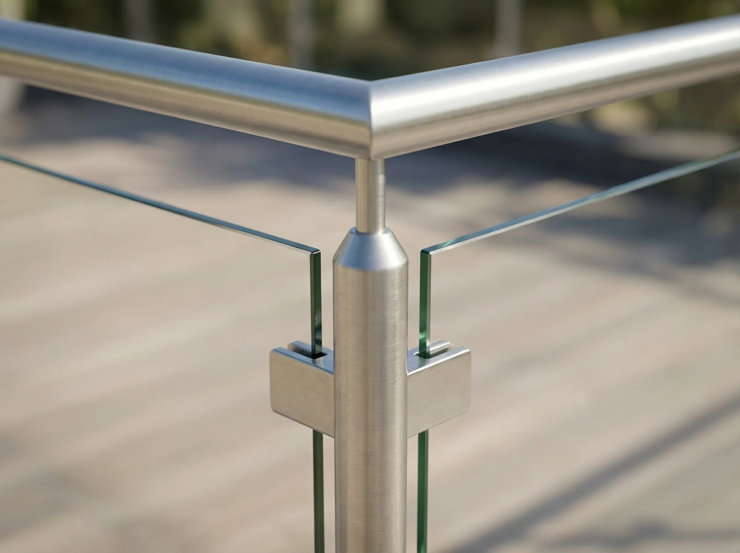 Garde-corps verre inox en angle sur terrasse