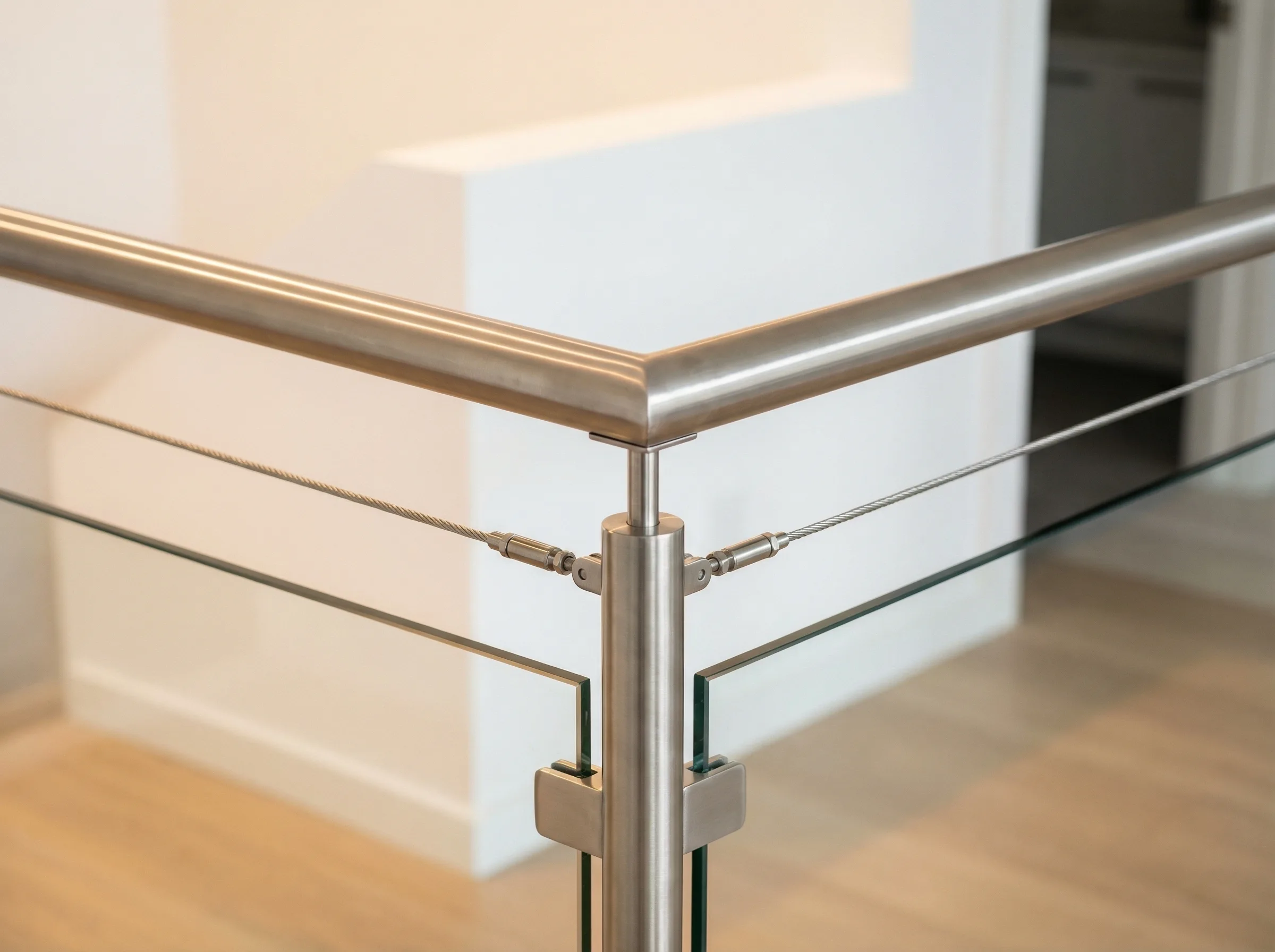 Garde-corps inox cables tournant un angle interieur