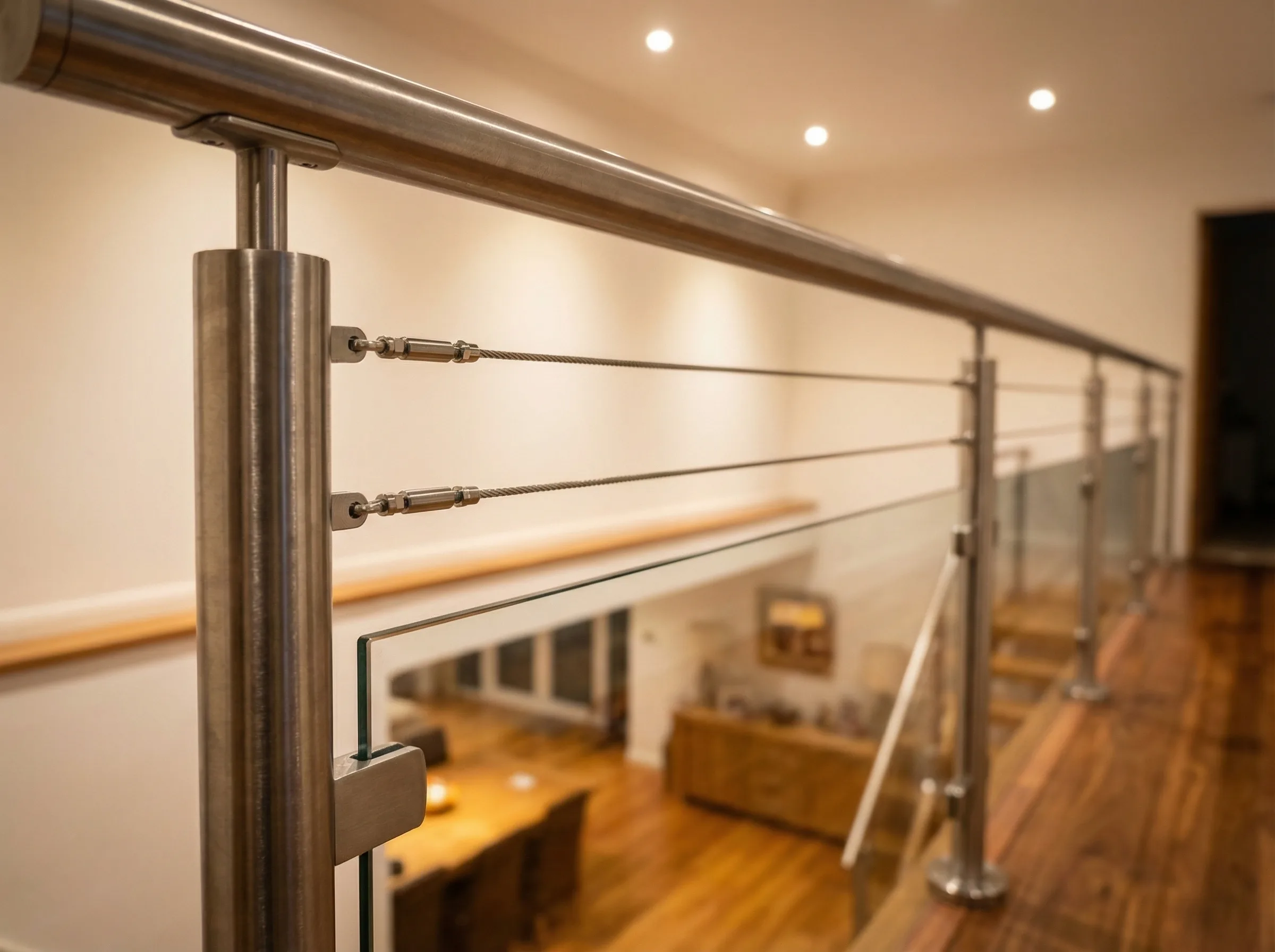 Garde-corps inox cables sur palier interieur