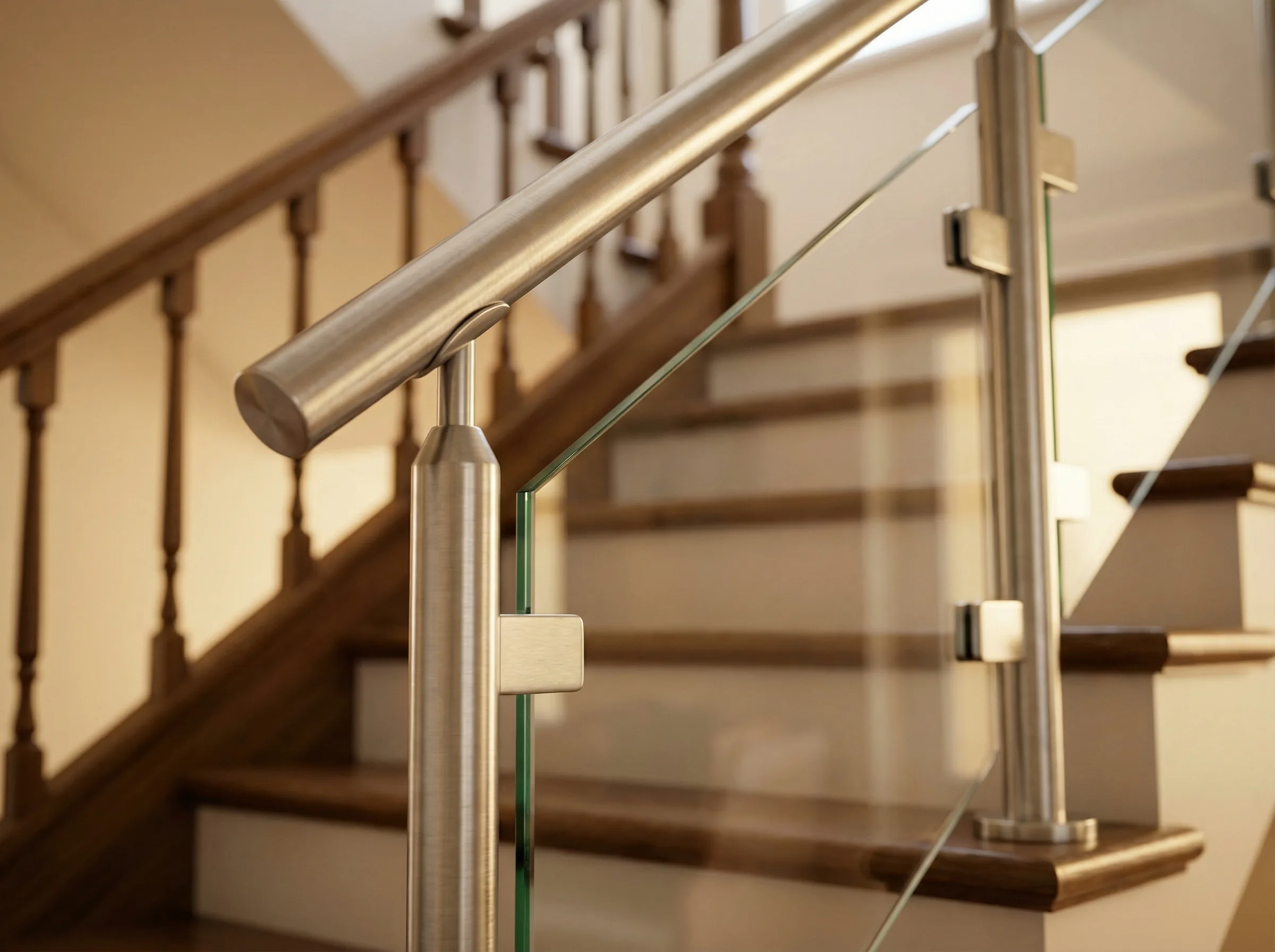 Garde-corps verre inox dans escalier interieur parisien