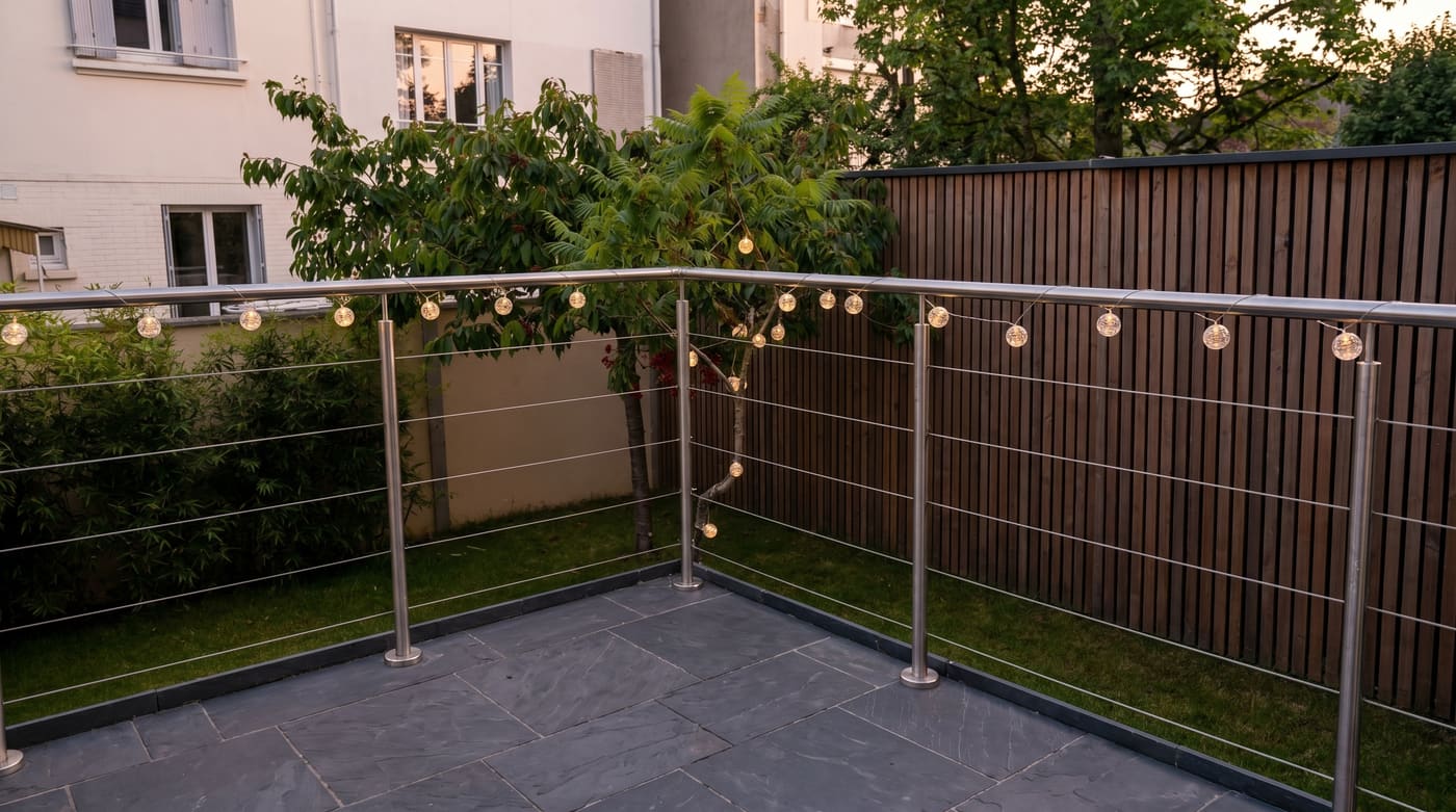 Garde-corps câble inox sur terrasse extérieure