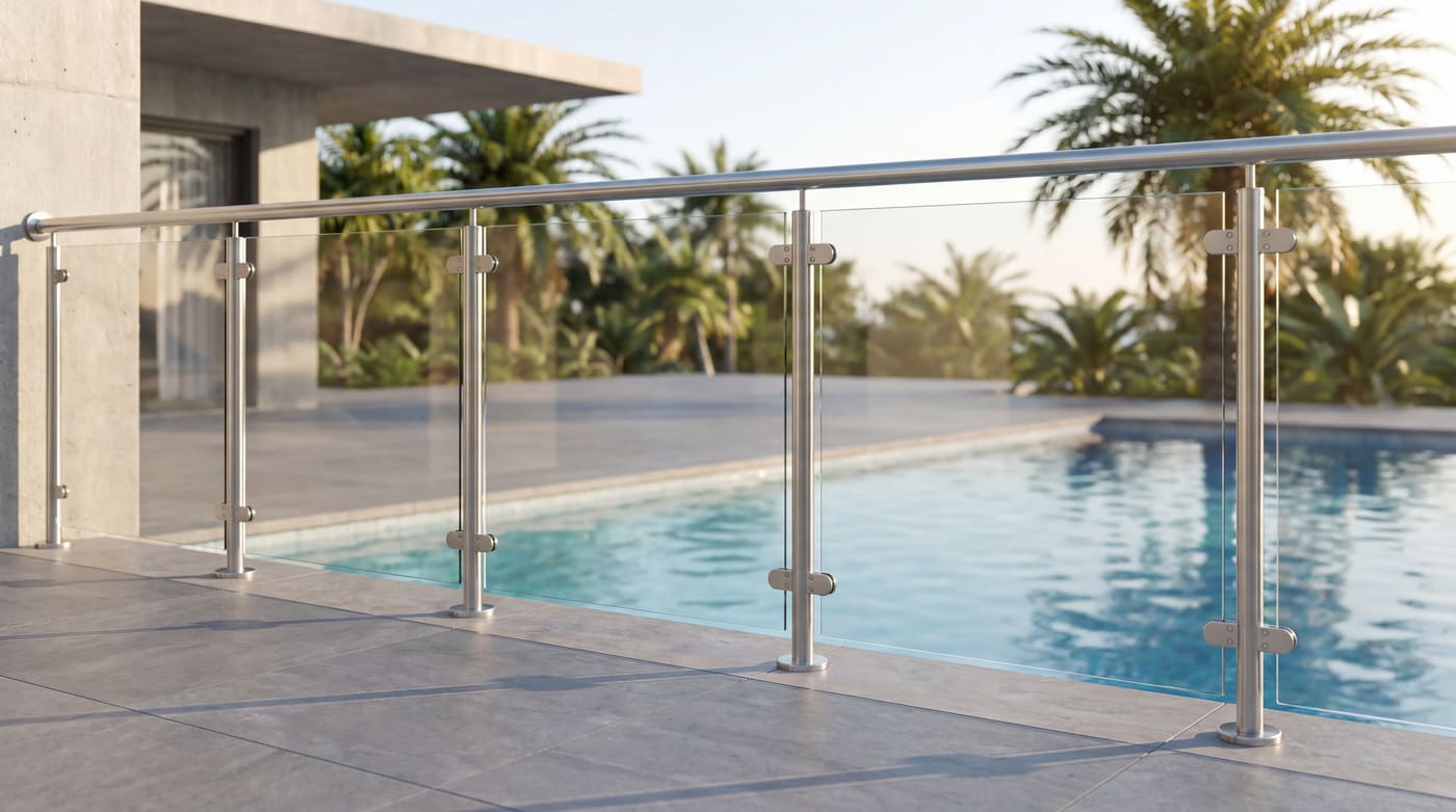 Garde-corps verre autour d'une piscine extérieure