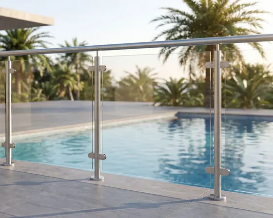 Garde-corps verre autour d'une piscine extérieure