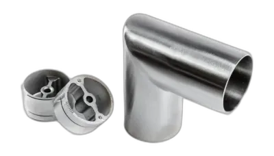Coude inox à 90° angle vif pour rampe bois