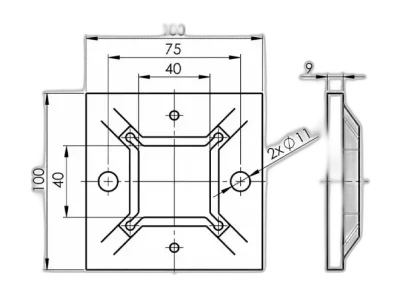 Platine sol carrée 100x100 - vue 2