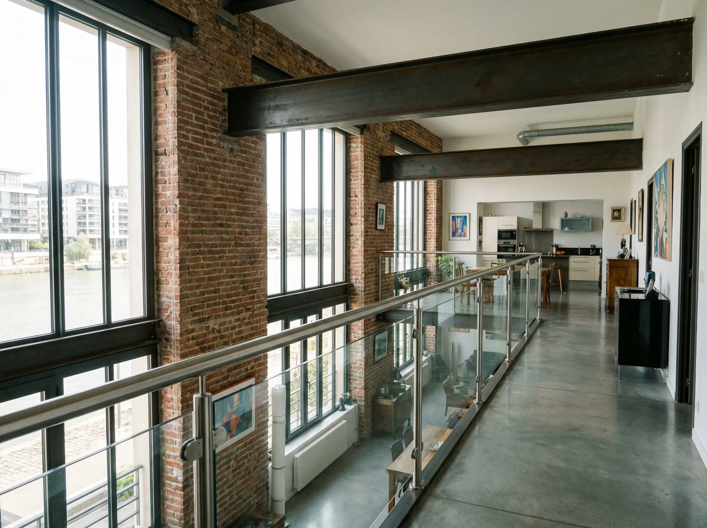 Garde-corps verre loft industriel briques