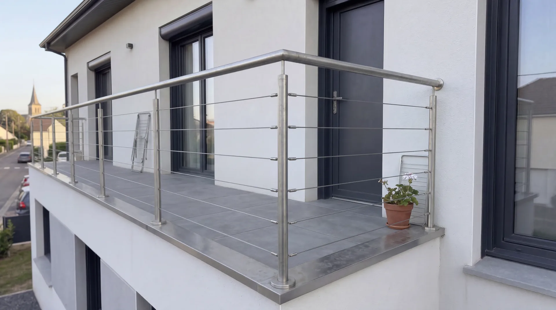 Support béton avant pose d'un garde-corps inox - étape de repérage