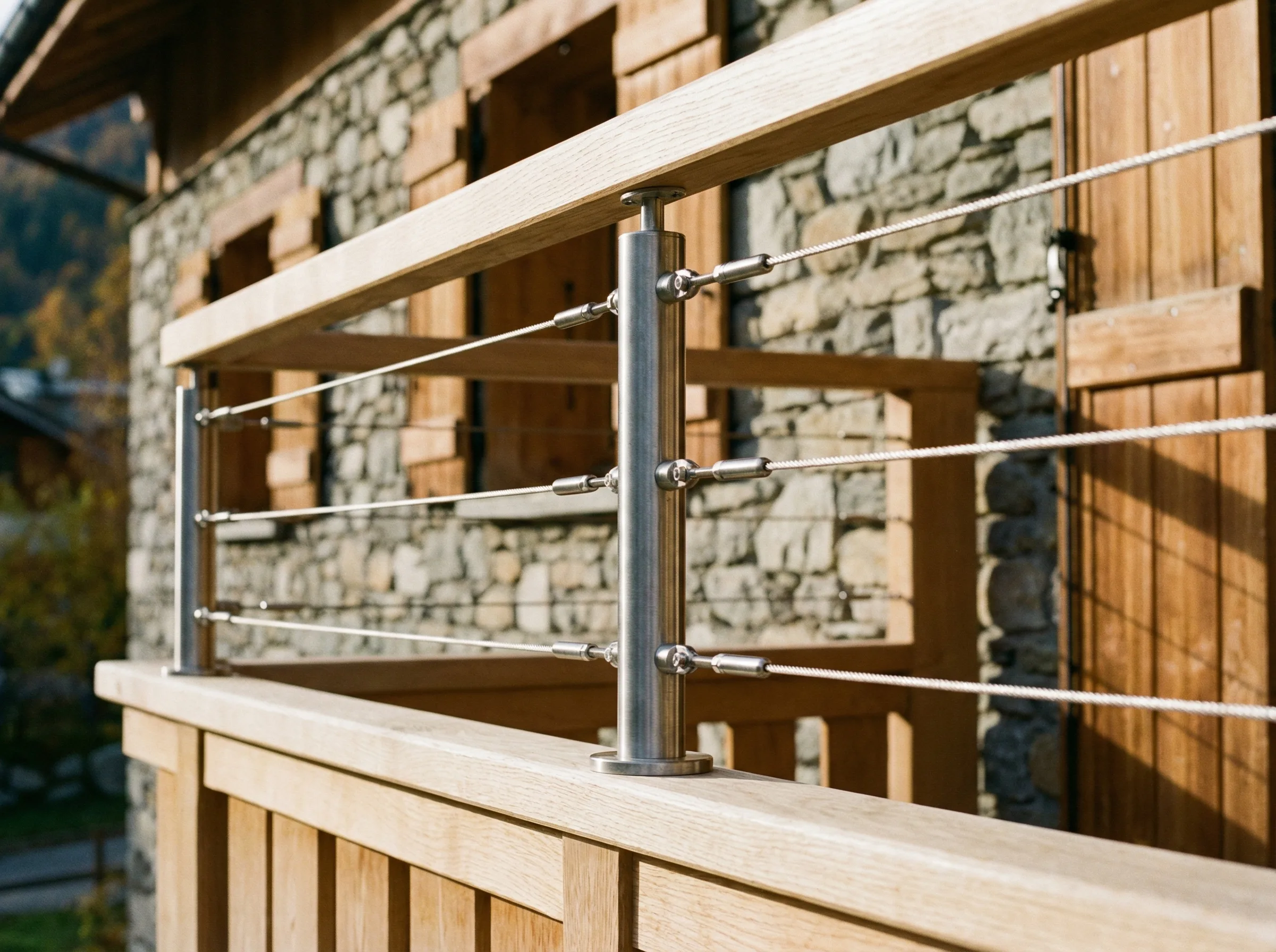 Detail garde-corps inox pour station de ski savoyarde