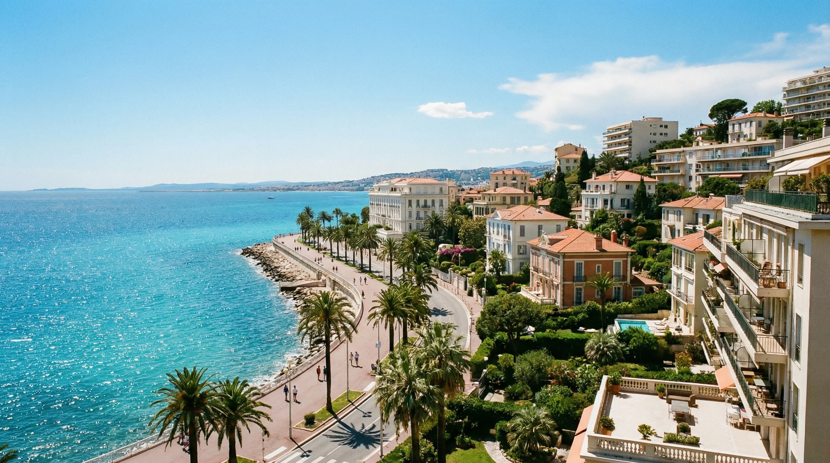 Littoral Cote Azur avec architecture et mer turquoise