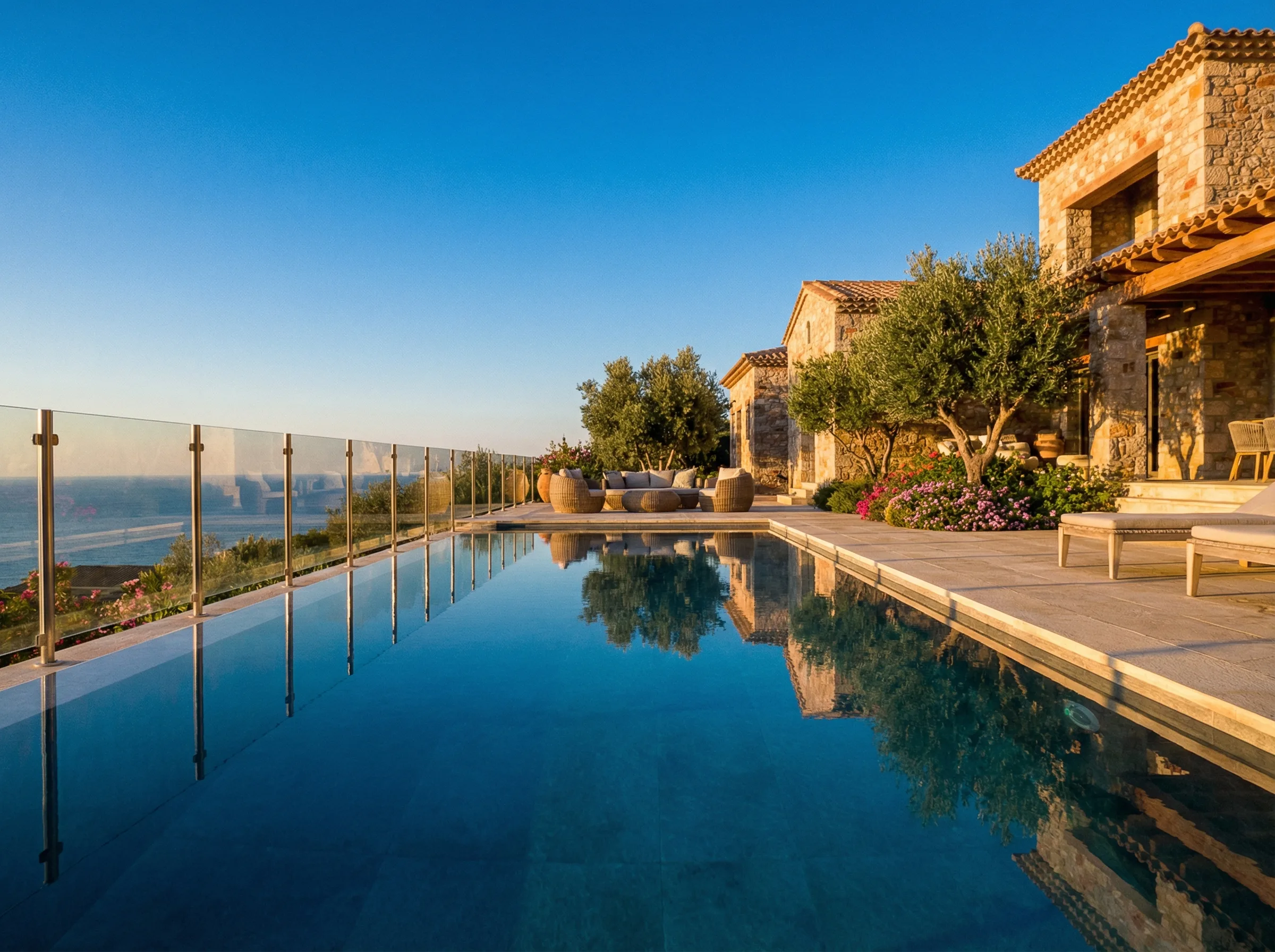 Villa mediterraneenne avec piscine et garde-corps inox 316L