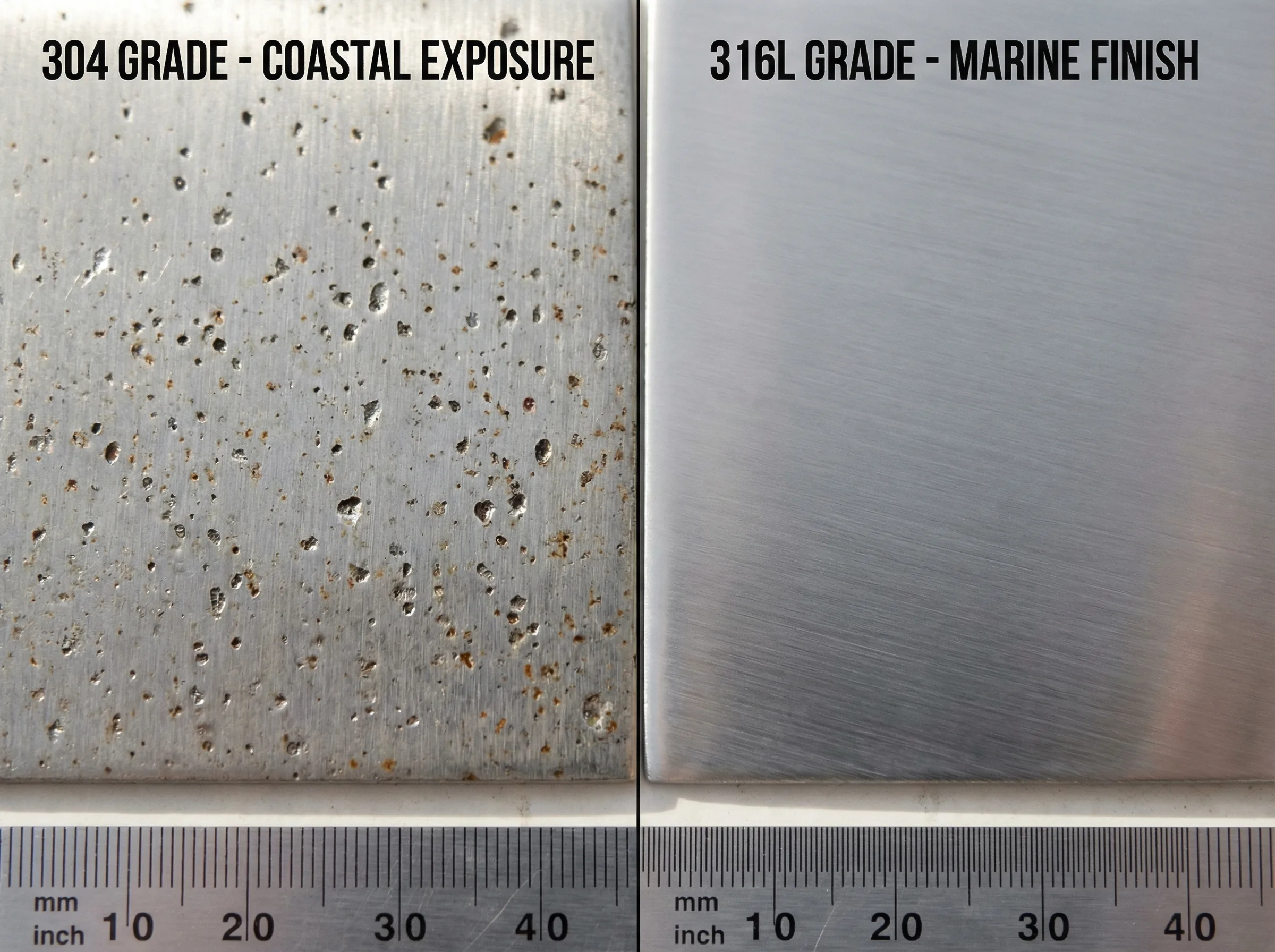 Detail finition inox 316L marine grade resistant aux embruns