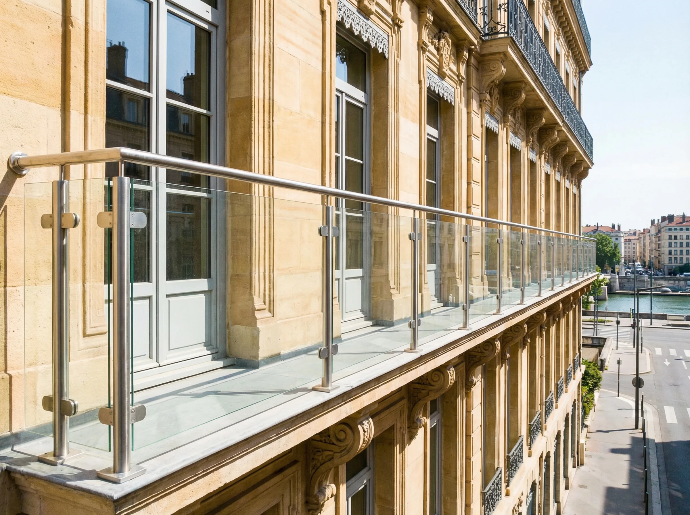 Garde-corps verre inox sur balcon appartement lyonnais