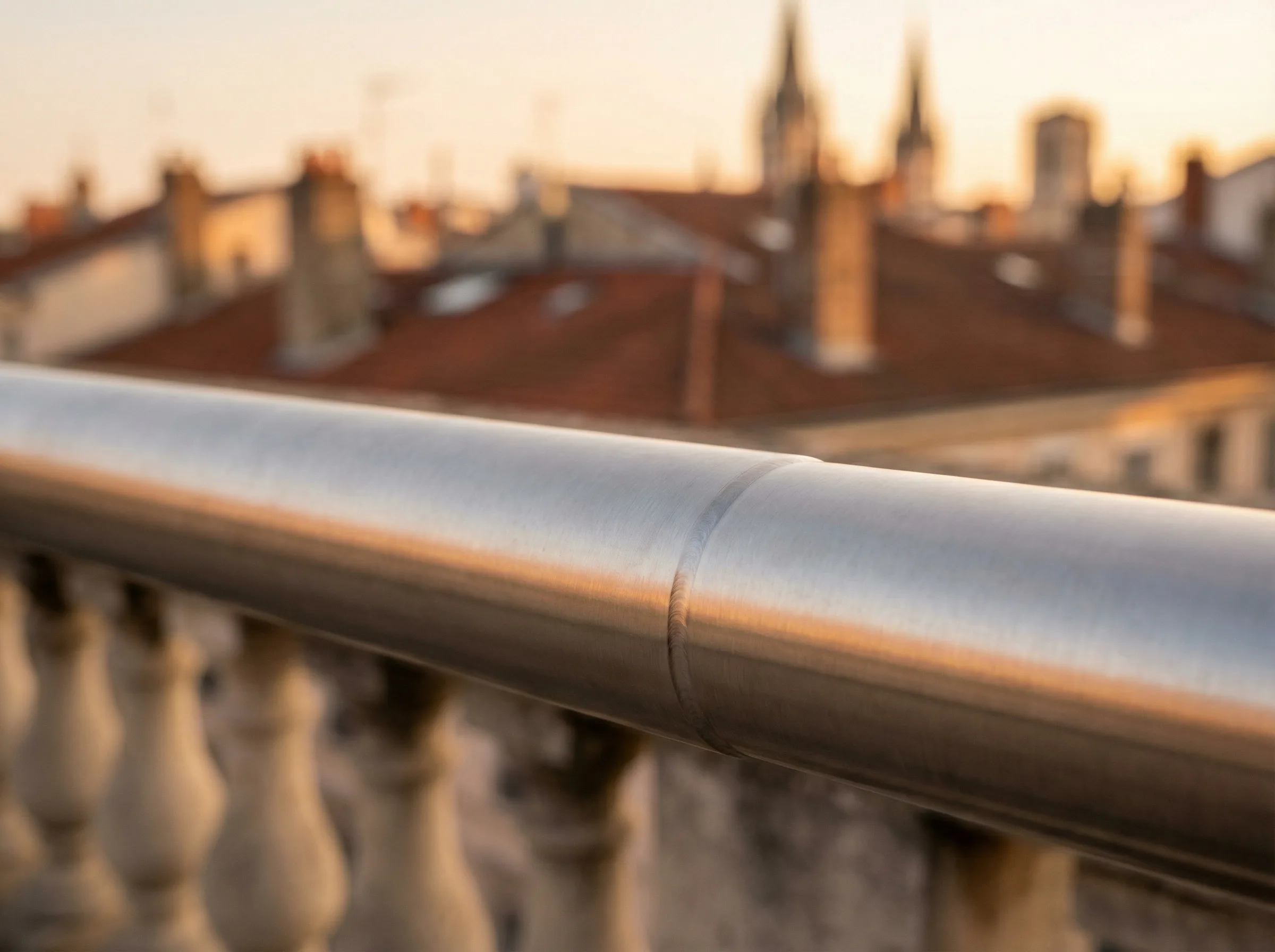 Detail raccord main courante inox brosse satine