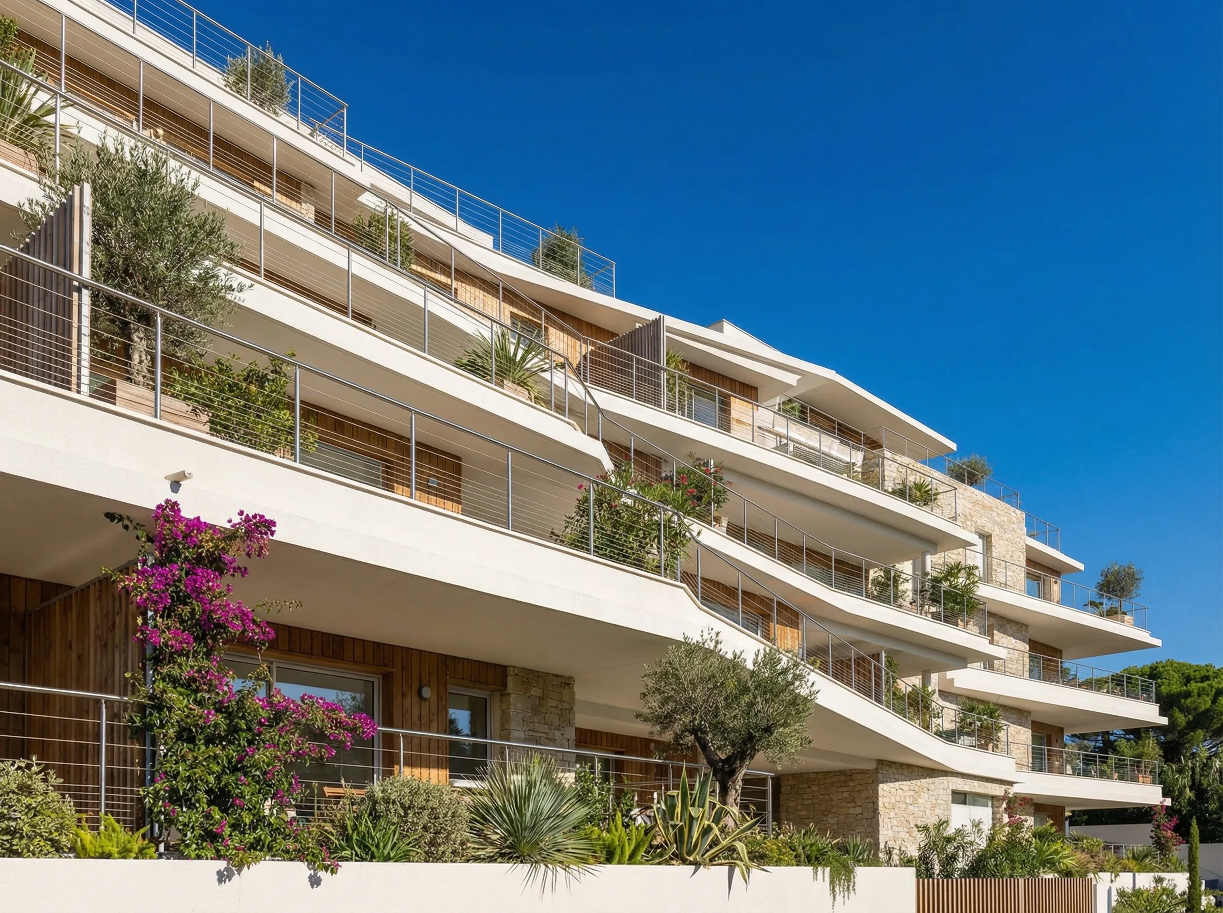 Immeuble contemporain Montpellier avec garde-corps 316L en terrasses