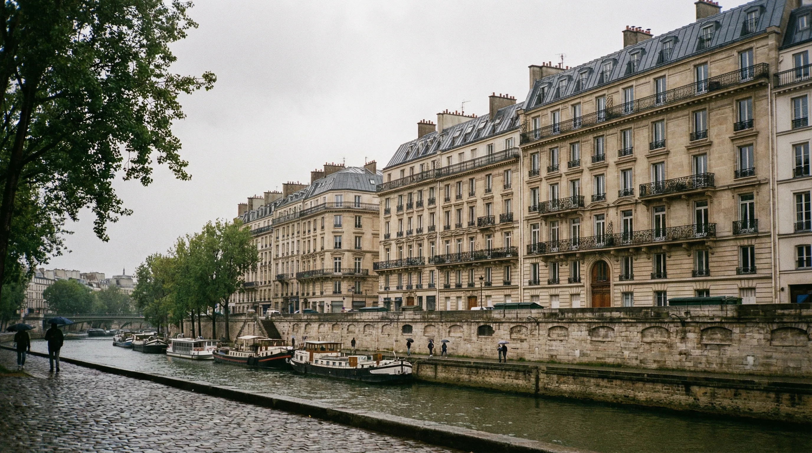 Facades haussmanniennes Paris avec Seine et toits zinc