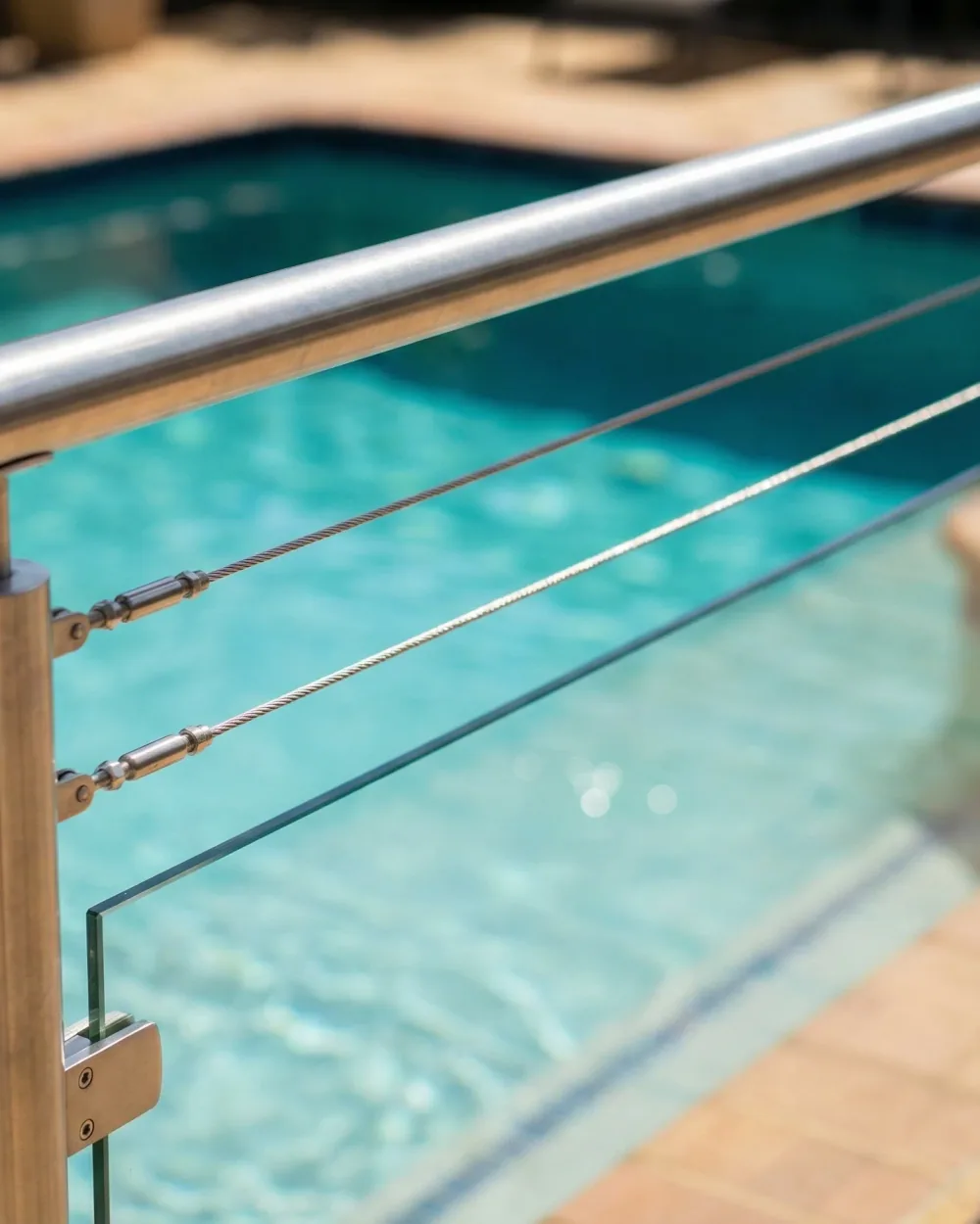 Garde-corps piscine - realisation verre feuillete 316L