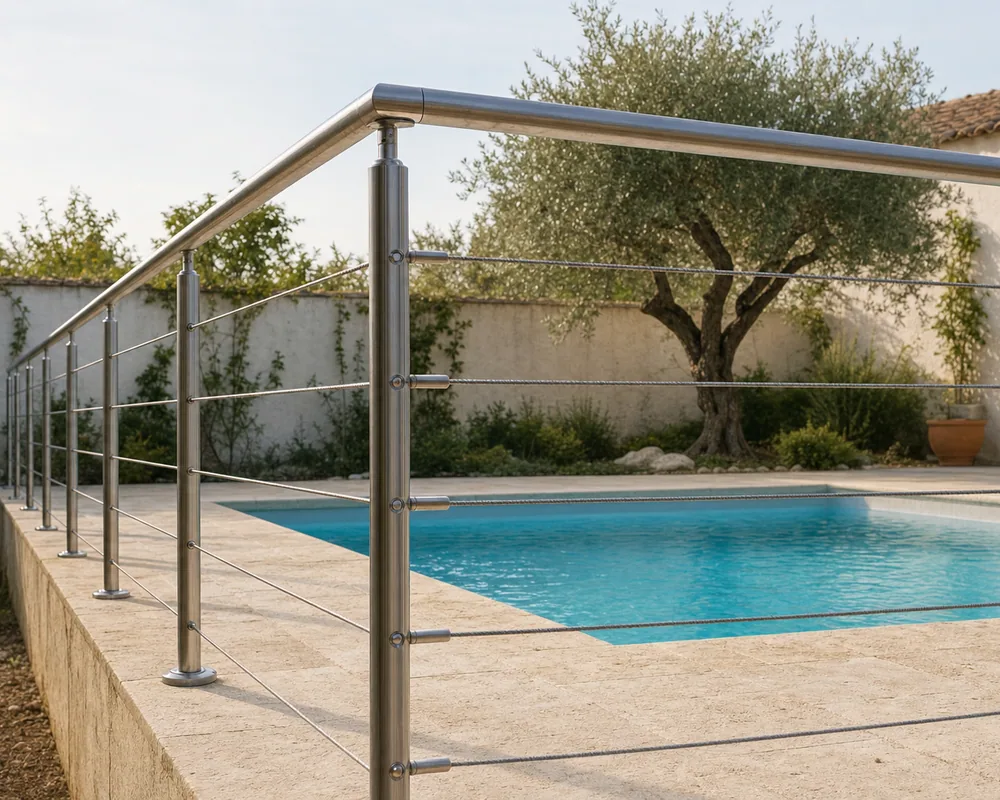 Garde-corps piscine cables inox - Provence olivier